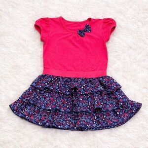 Girls 3–4 Years Pink & Navy Floral Ruffle Dress | Bow Detail | Cotton Blend